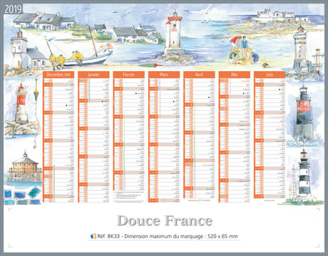 Calendrier bancaire publicitaire peinture France, Paysage France Contrecollage