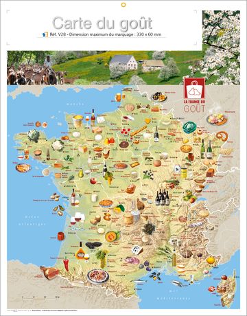 Calendrier publicitaire carte du goût, Map Spécialités Régionales Contrecollage