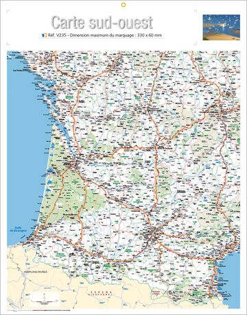 Calendrier publicitaire carte France, Map Sud Ouest Contrecollage