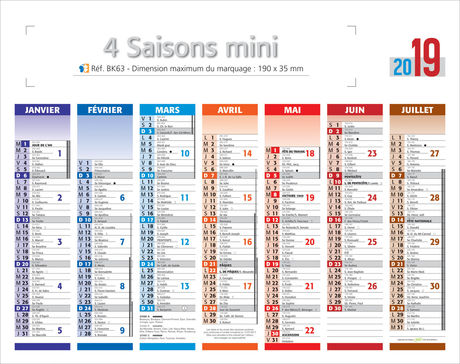 Minis calendriers publicitaires, Mini Les 4 Saisons Contrecollage